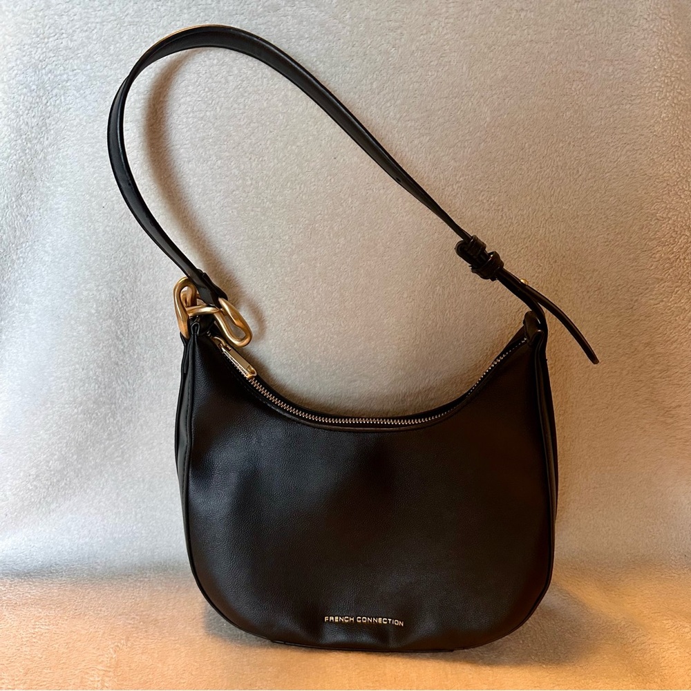Adjustable Black Shoulder Bag with Gold Hardware - Picture 3 of 10